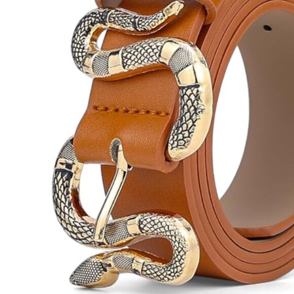 Leather Adjustable Western Snake Buckle Belt
